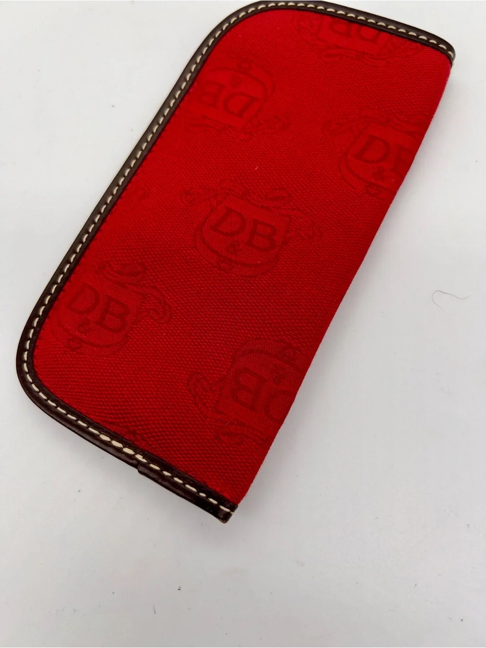 Red DB Monogram Canvas Eyeglass Case with Brown leather Trim